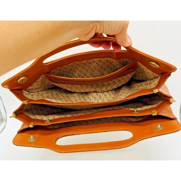 Eberle Vintage Brown Clutch Envelope Bag Purse three pockets 1970's Brazil 14X7 - Picture 2 of 11